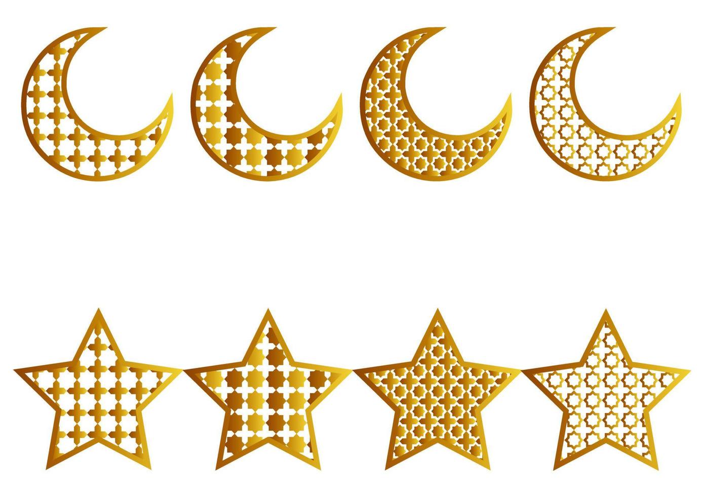 collection of moon and stars with gold arabic pattern with color gradation vector