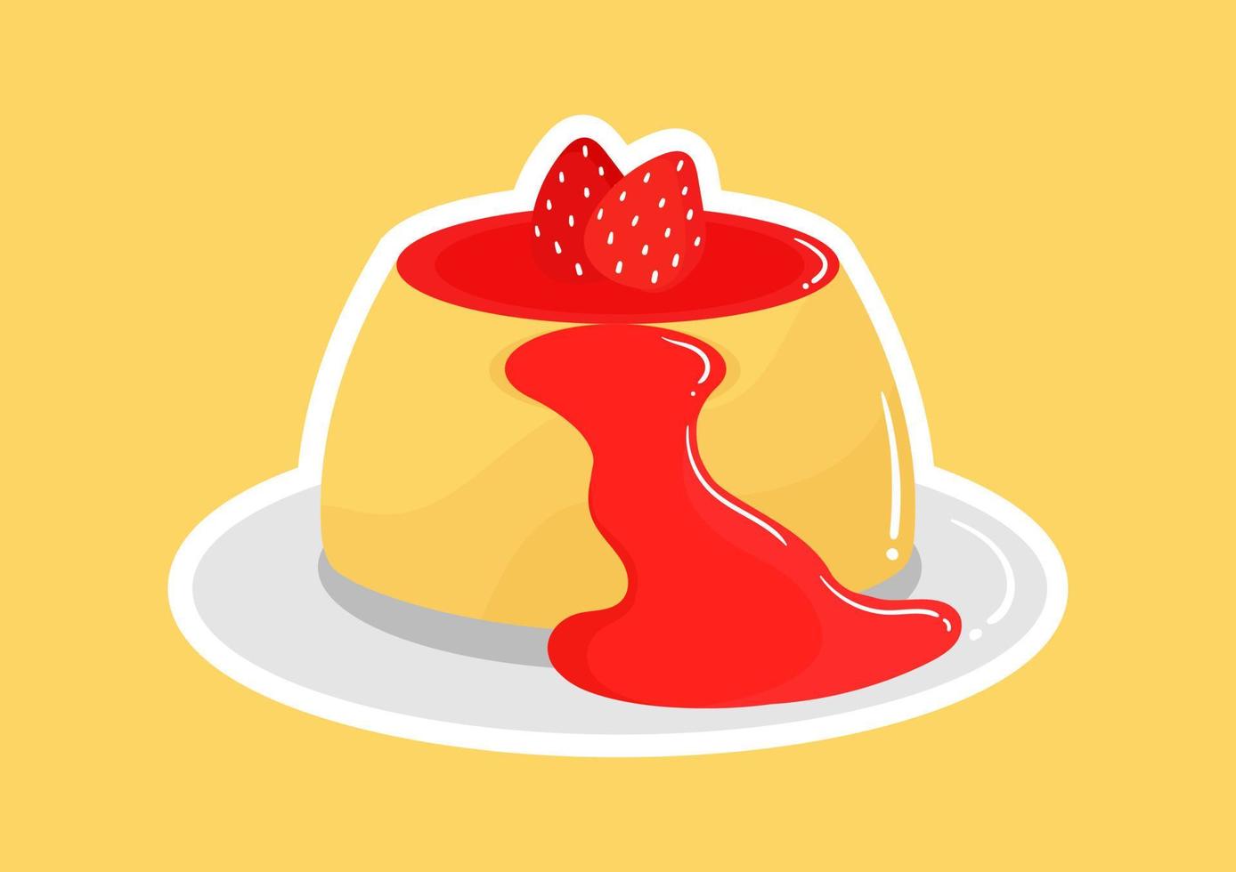 illustration of delicious pudding with melted strawberry sauce vector