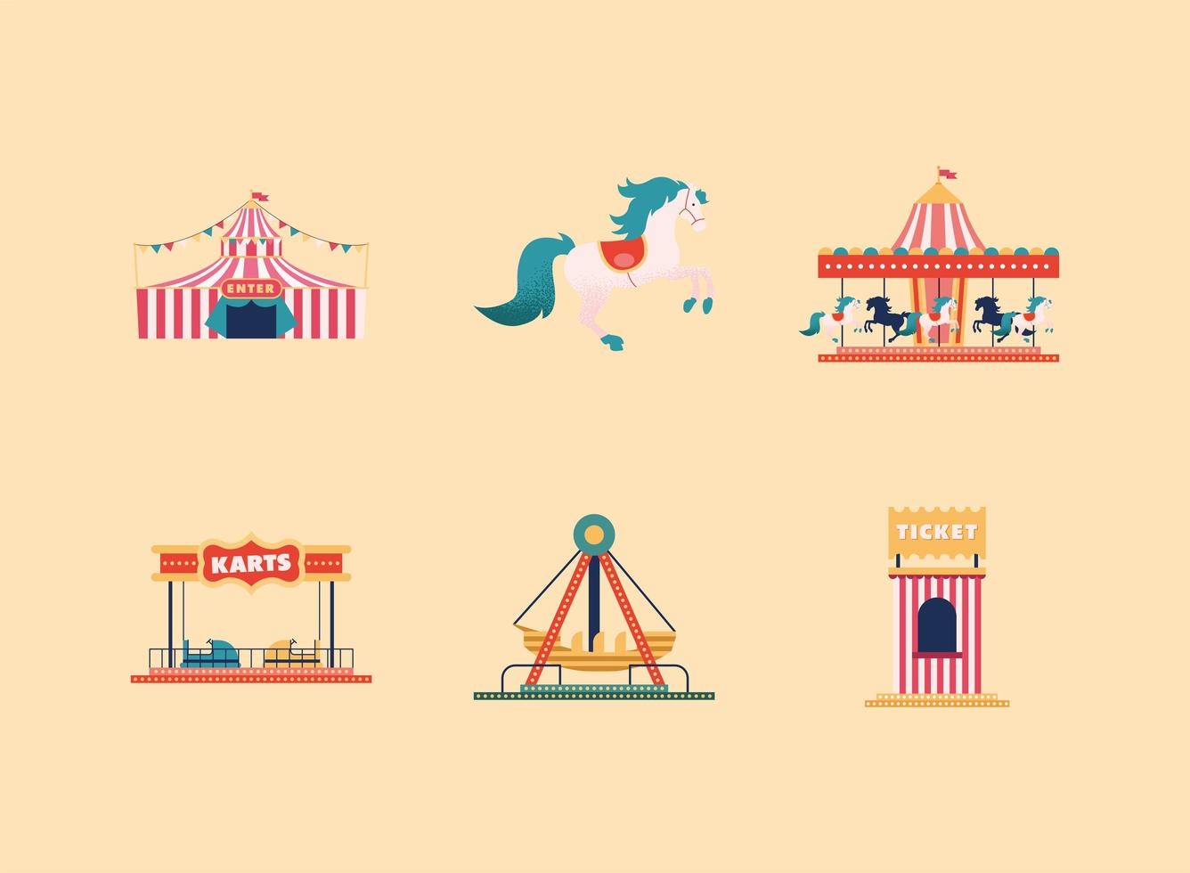 seis iconos del parque de atracciones vector