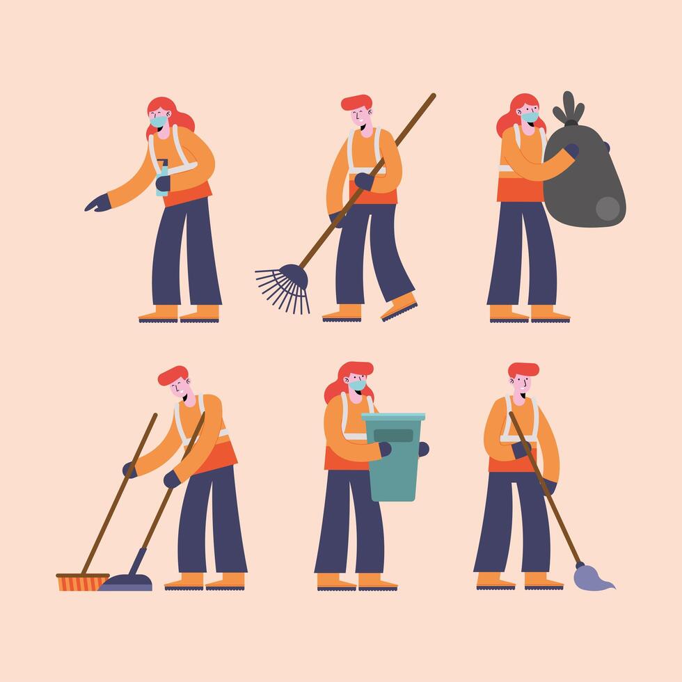 cleaning six persons vector