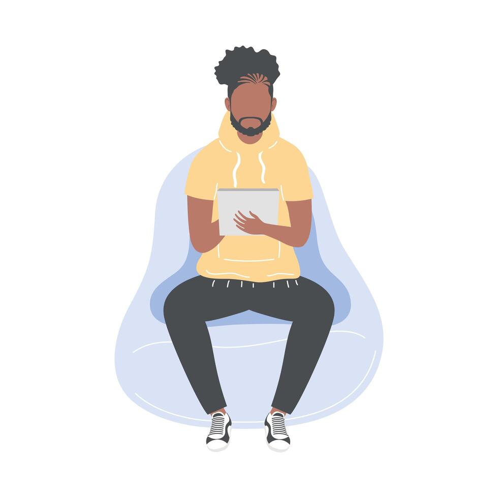 afro man using tablet vector