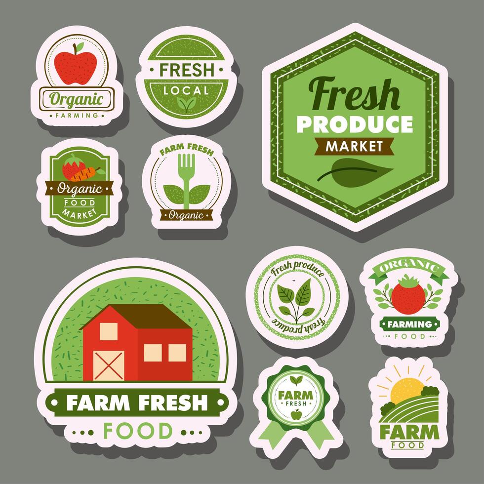 ten fresh and local stamps vector