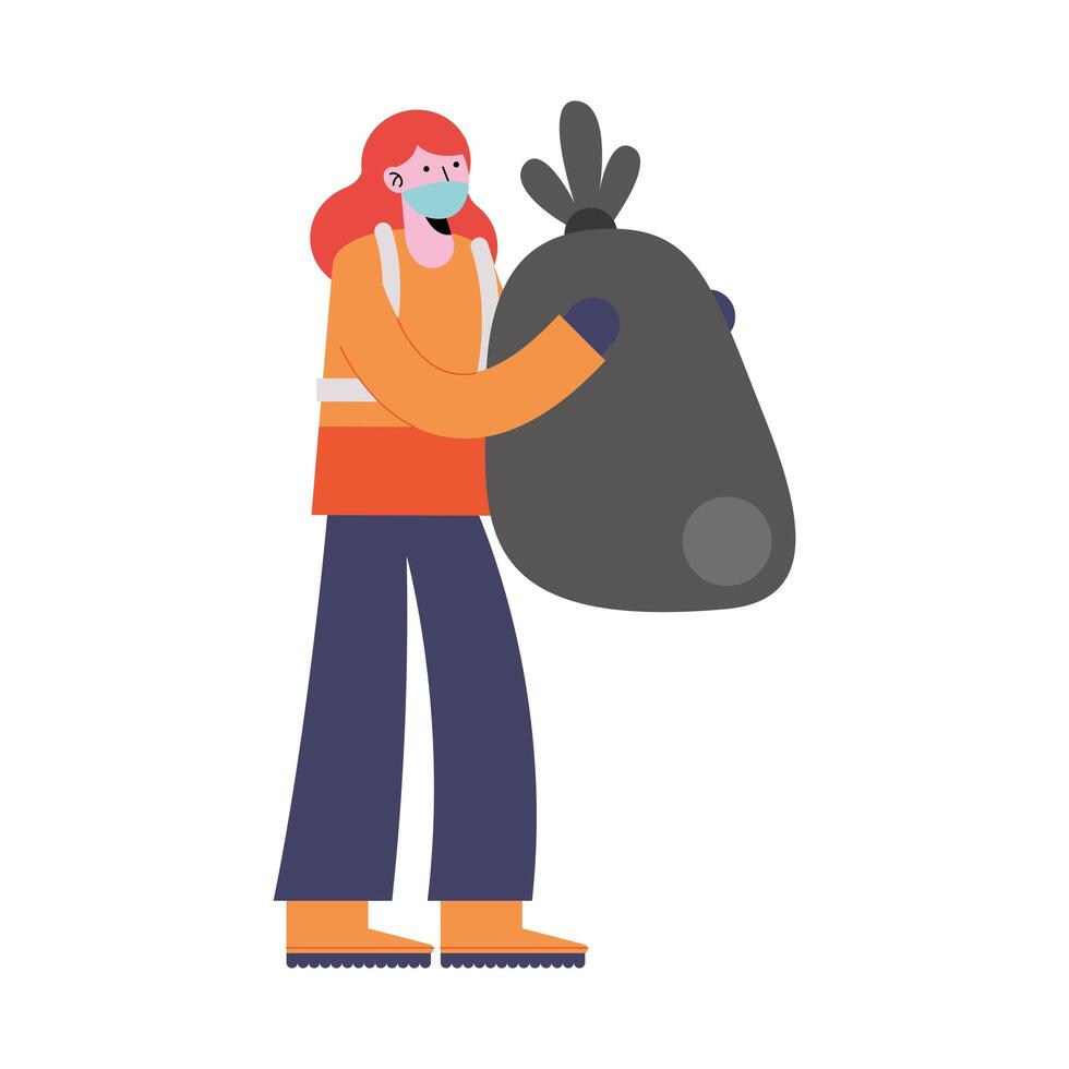 woman cleaning with garbage vector