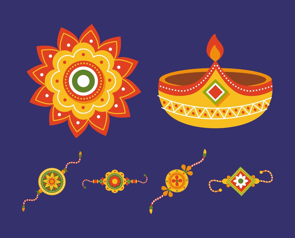 conjunto de símbolos raksha bandhan vector