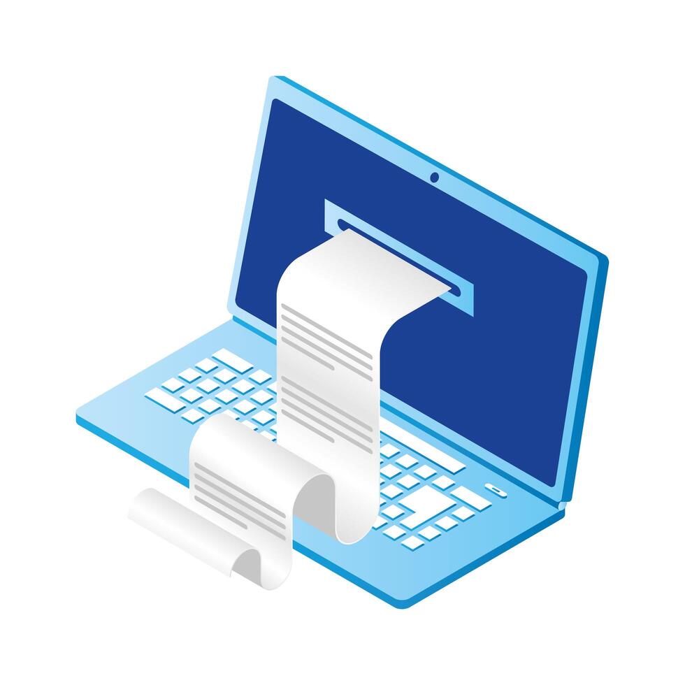 laptop with receipt paper vector
