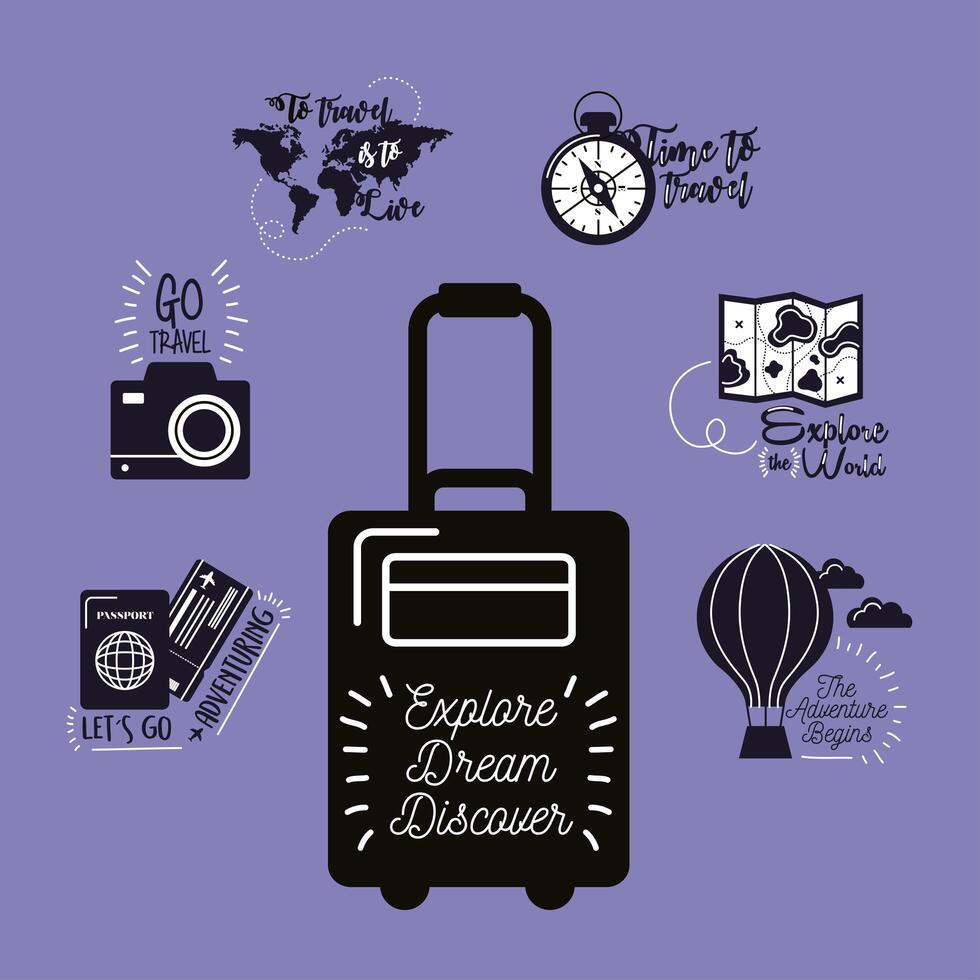 seven travel letterings vector