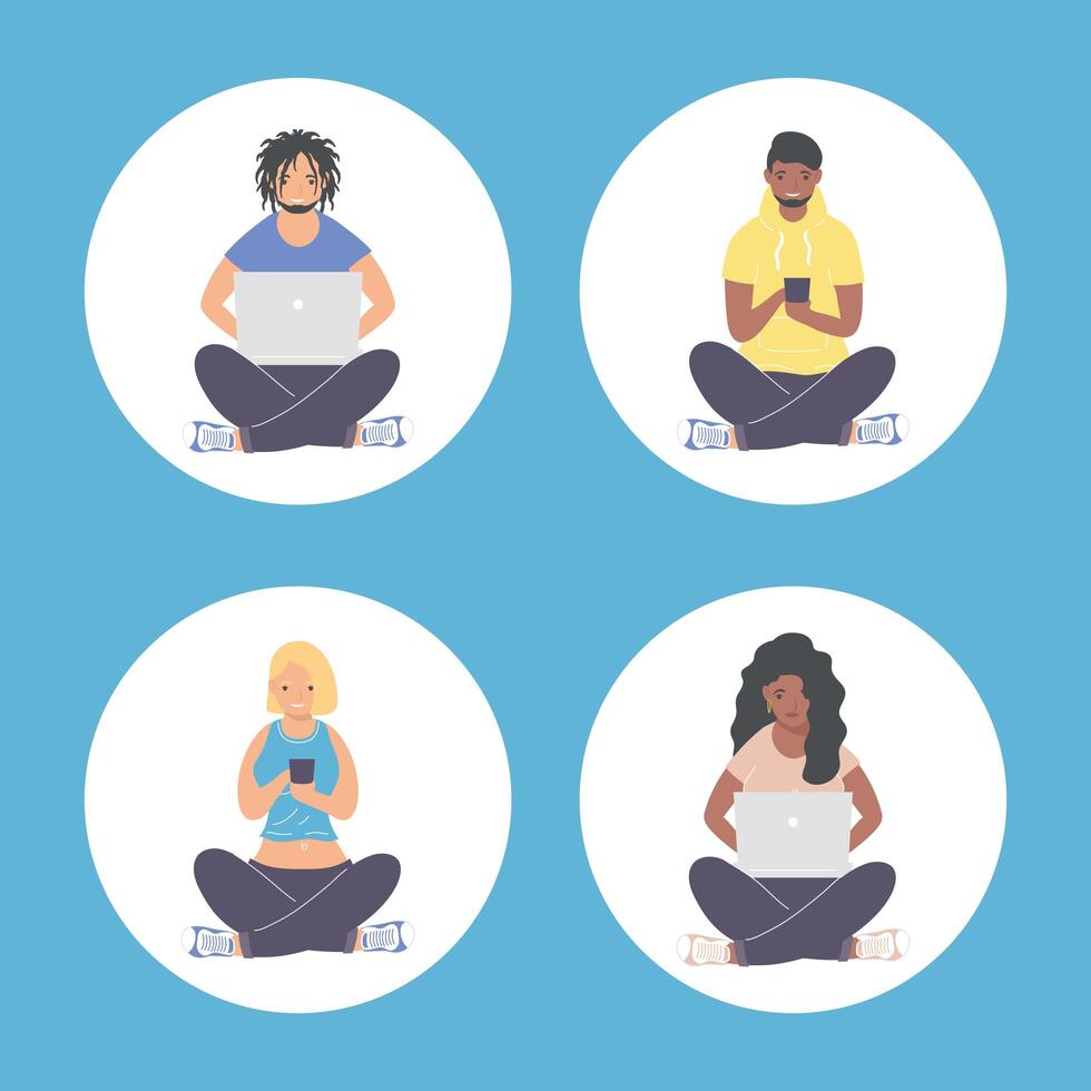 people with laptop and smartphone vector