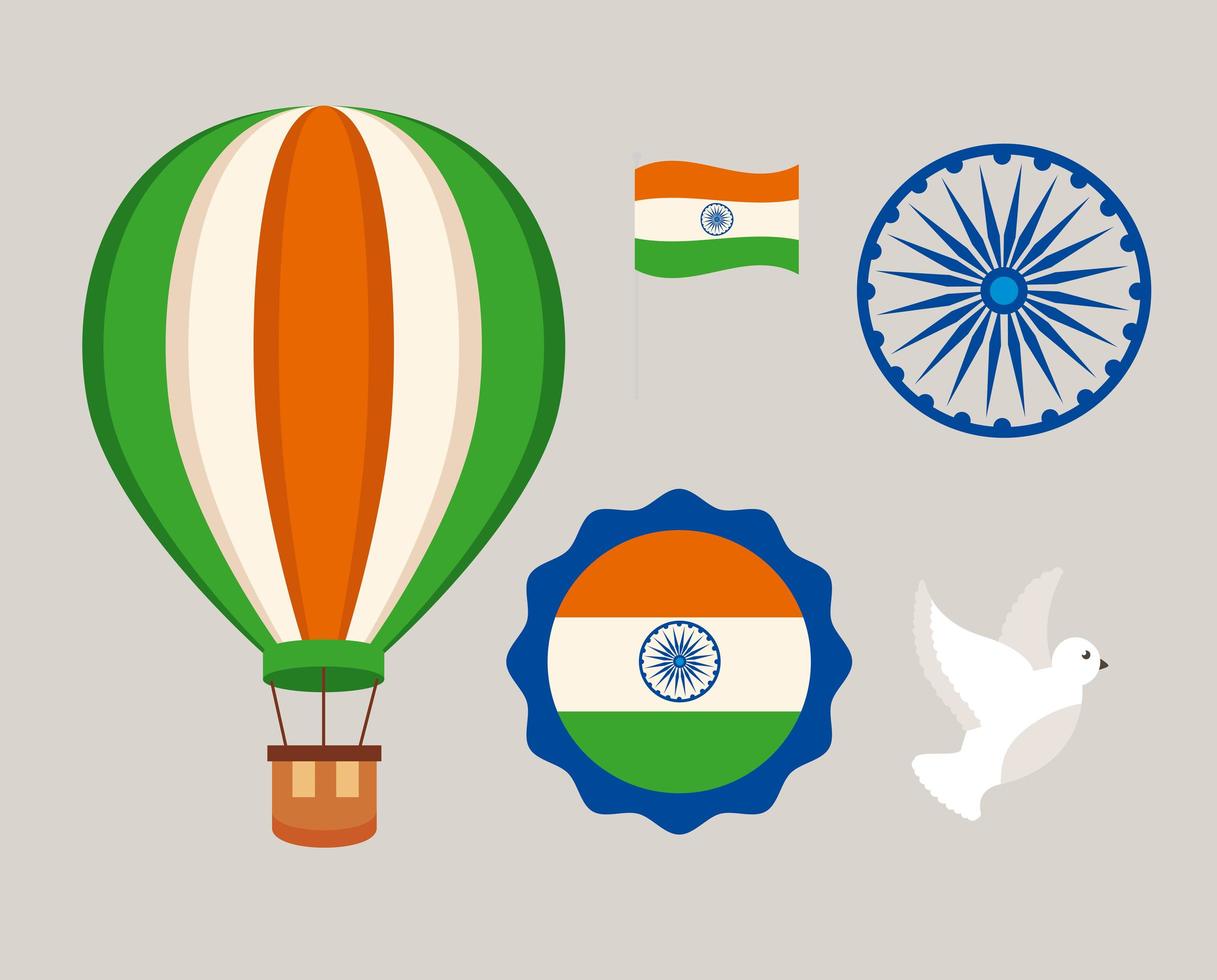 colección de iconos del día de la independencia de la india vector