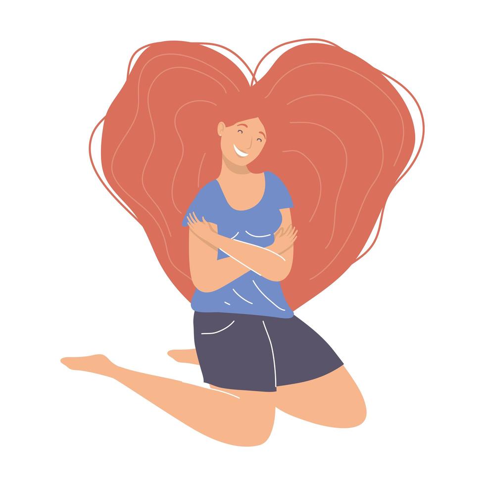 red hair woman hugging herself vector