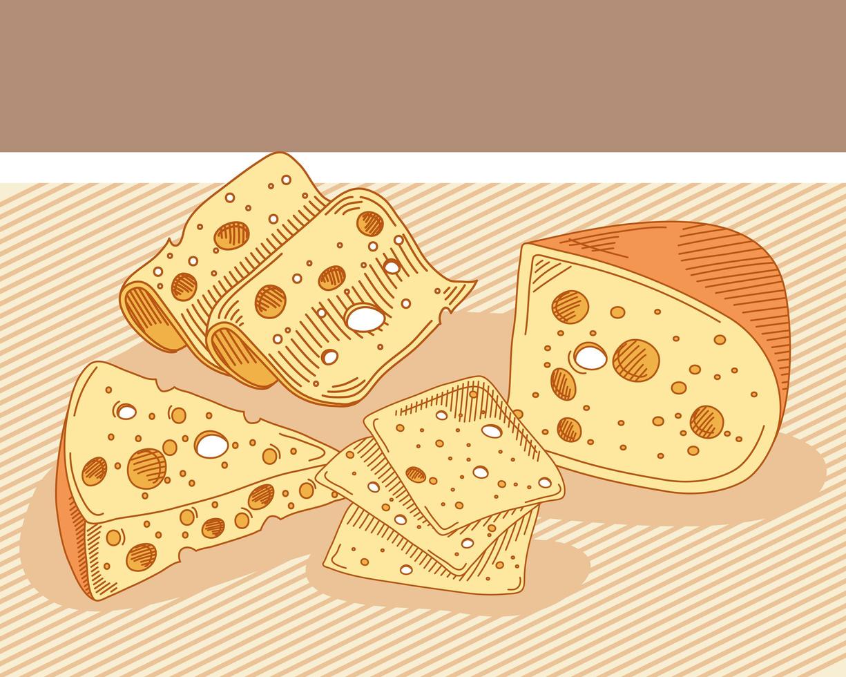 delicious cheeses portions vector