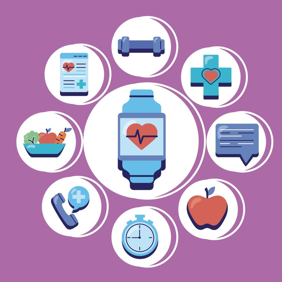 aplicación de salud nueve iconos vector