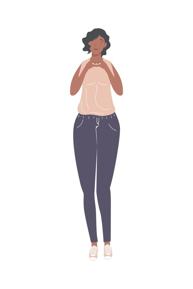 afro woman doing heart symbol vector