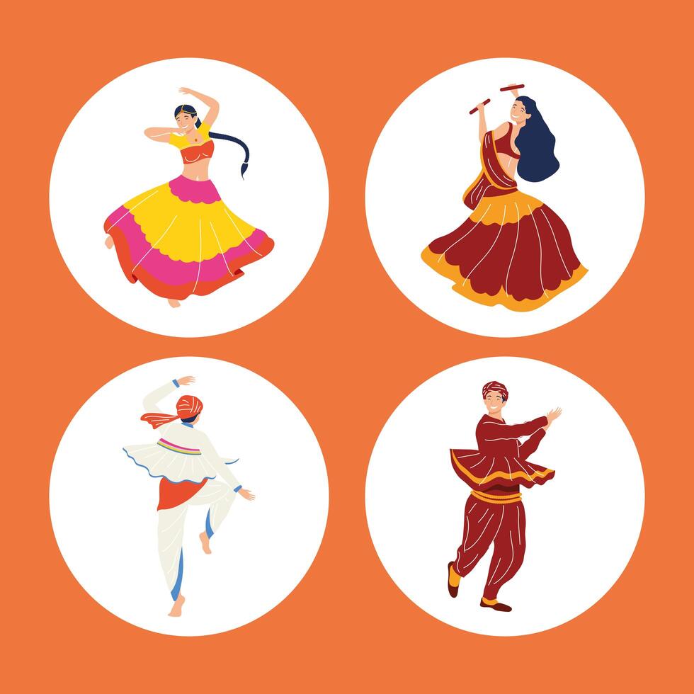 cuatro bailarines de la ceremonia navratri vector