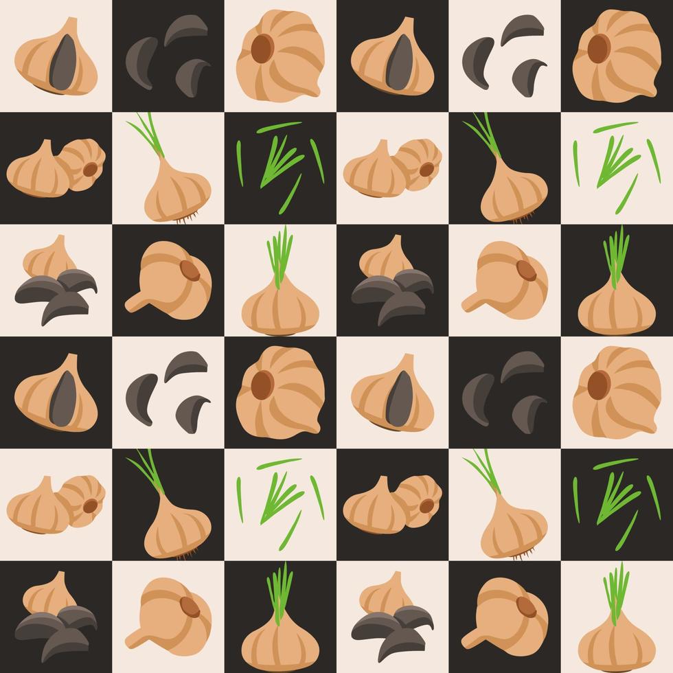 Black Garlic abstract seamless geometric vector pattern for packaging design