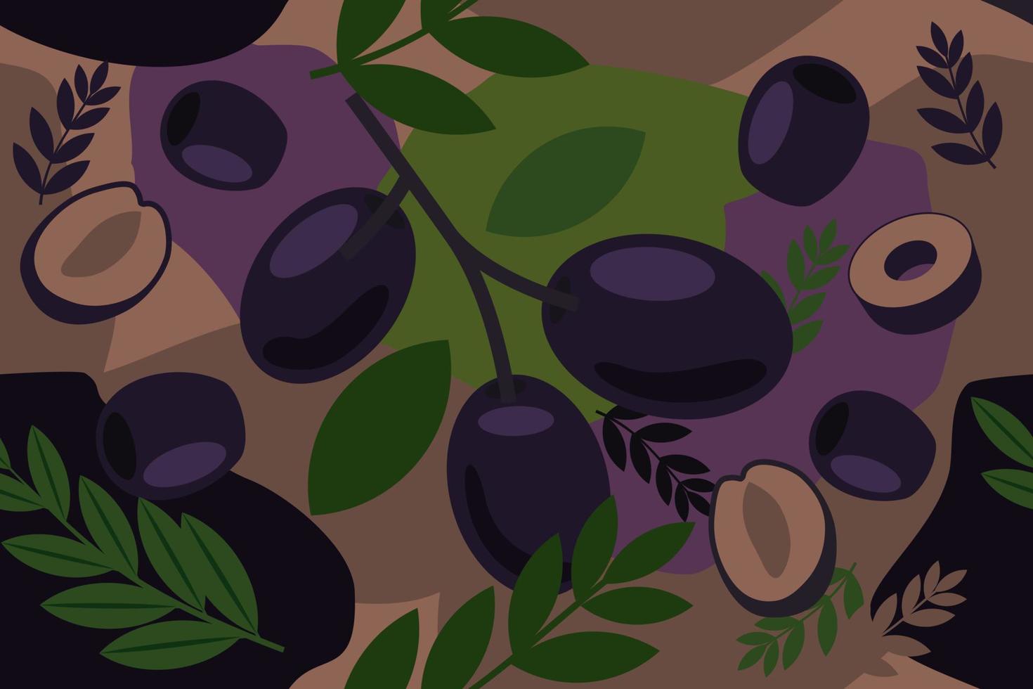 Fondo de diseño de vector de patrón abstracto de elementos sin costura de aceituna negra