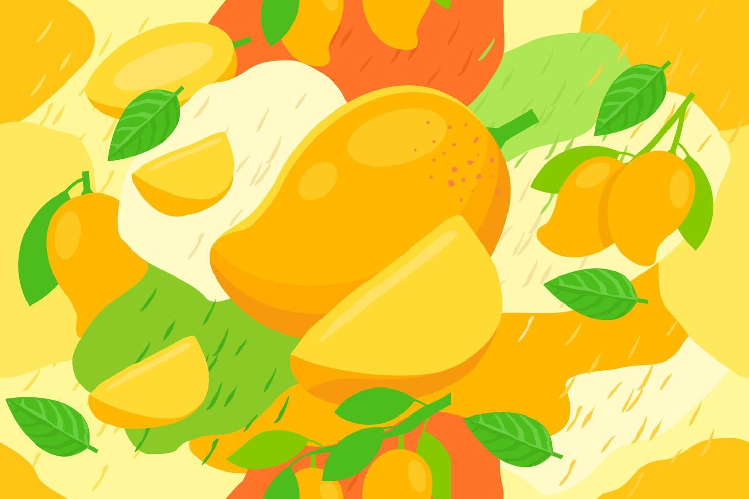 Ripe Mango elements seamless pattern abstract vector design background