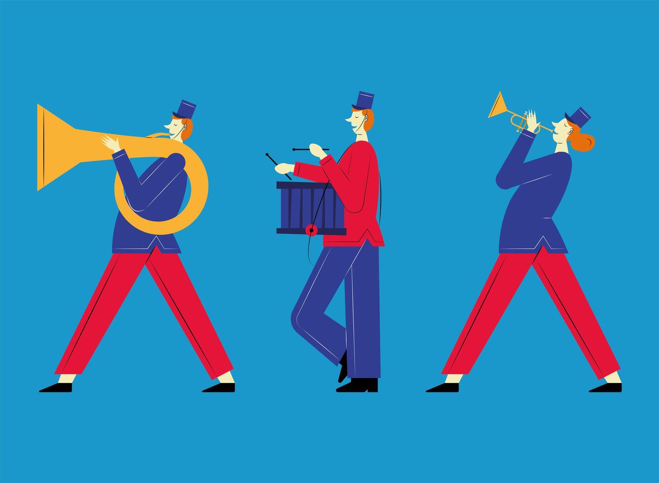 three marching band french vector