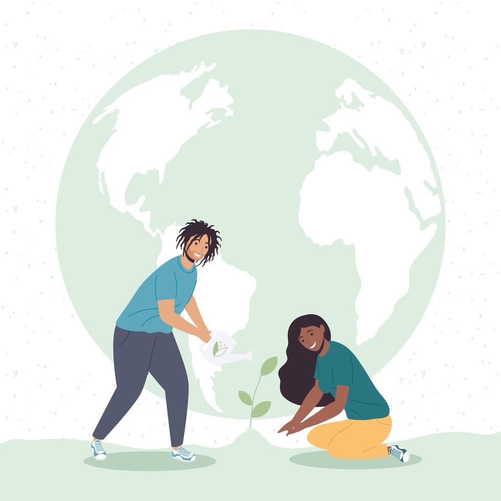 couple ecologists planting vector