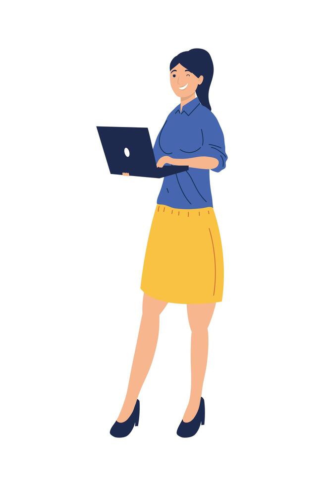 woman standing using laptop vector