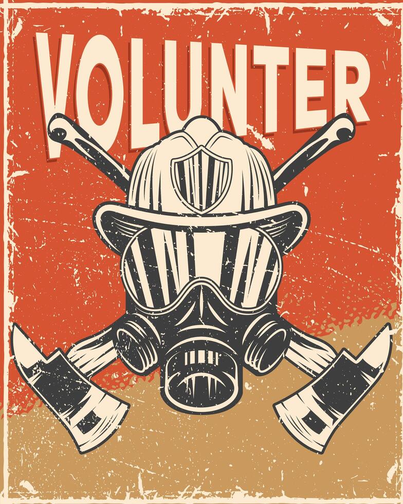 Firefighter volunter mask with helmet and axes vector