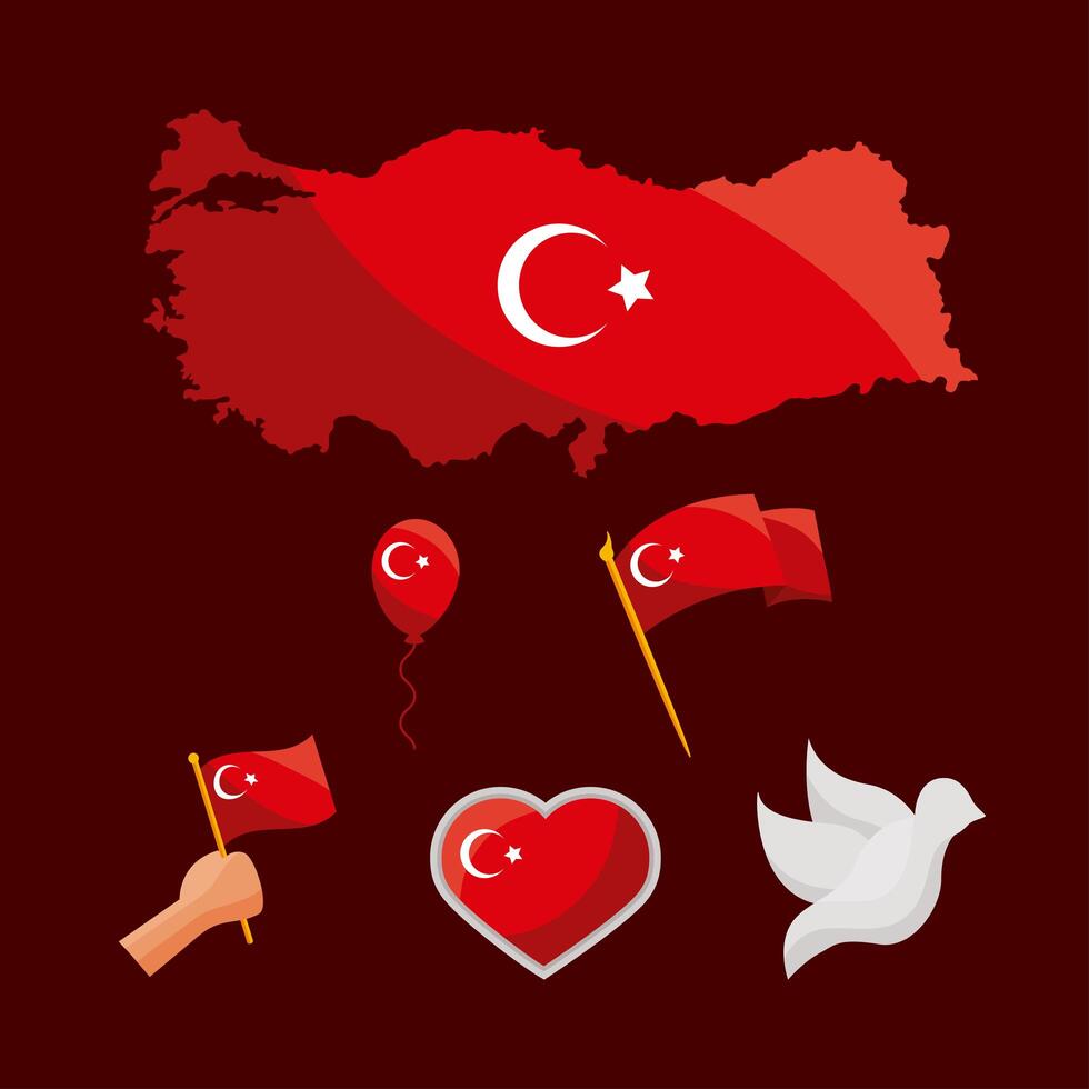 turkey celebration six icons vector