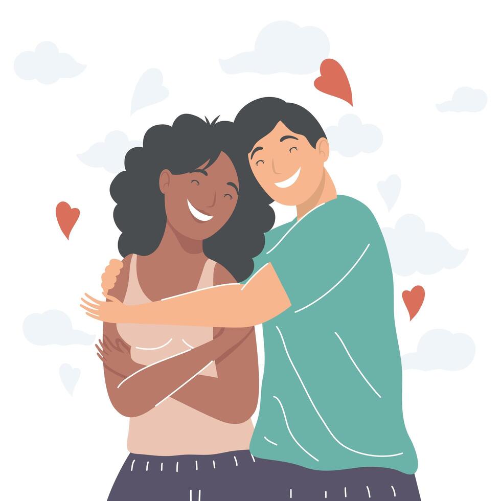 man hugging woman vector