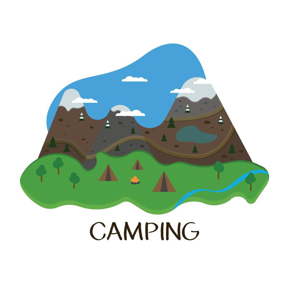 acampar en las montañas, paisaje. vector