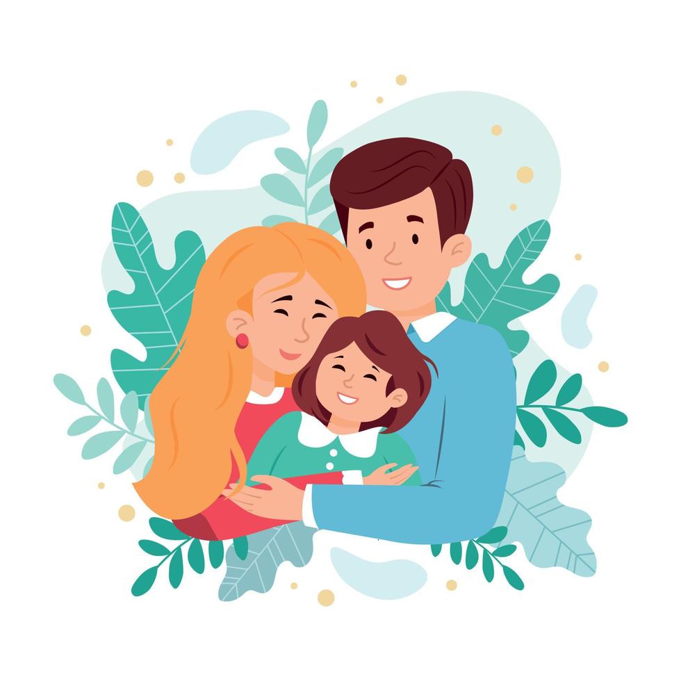 abrazos de una familia feliz. vector