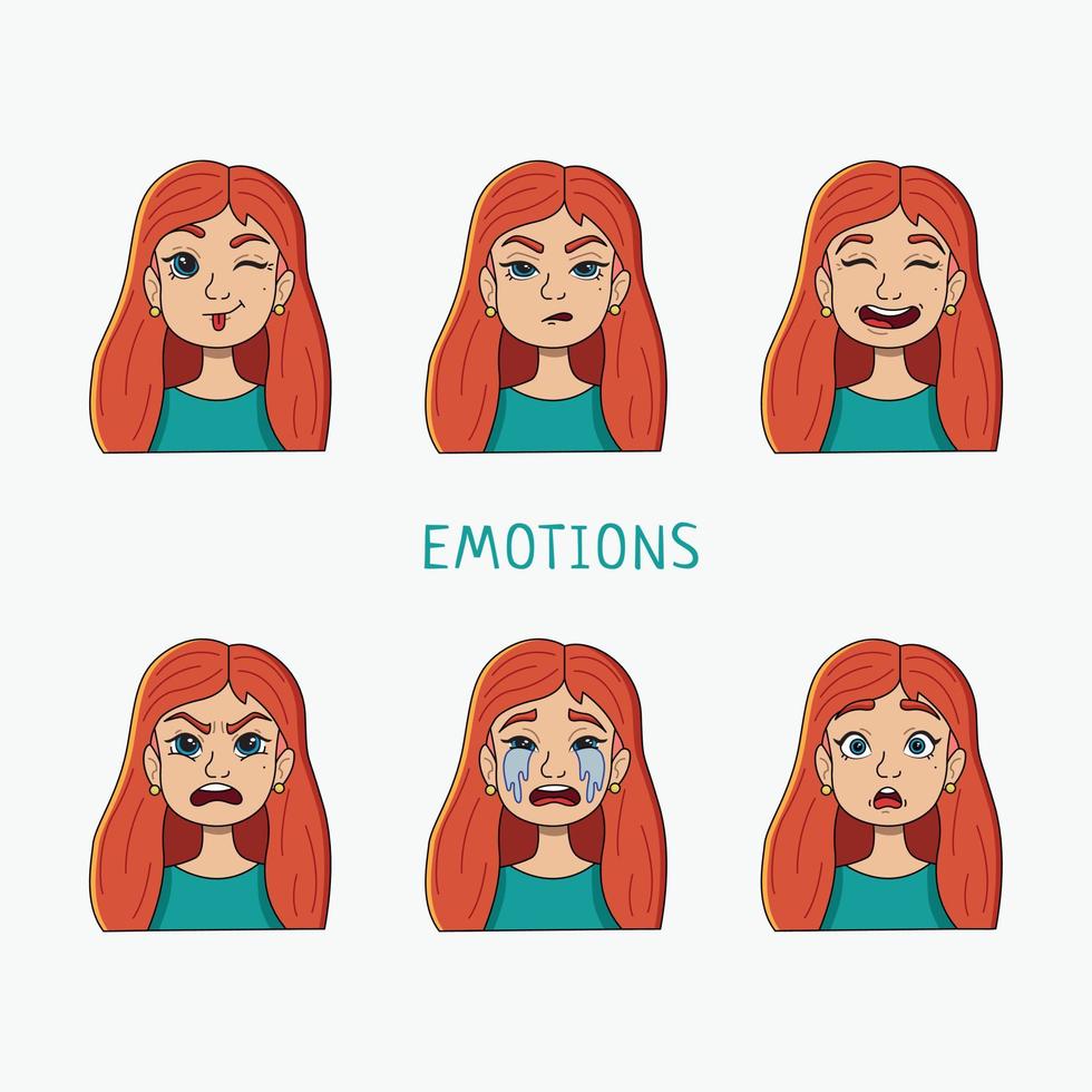 un conjunto de chicas con diferentes emociones. vector