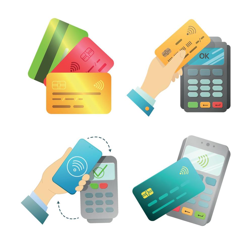 A set of objects for contactless payment. vector