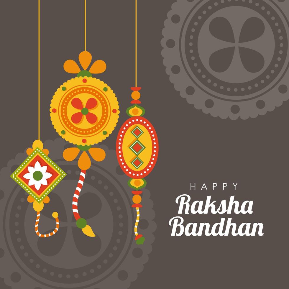 Happy raksha bandhan wristbands hanging vector