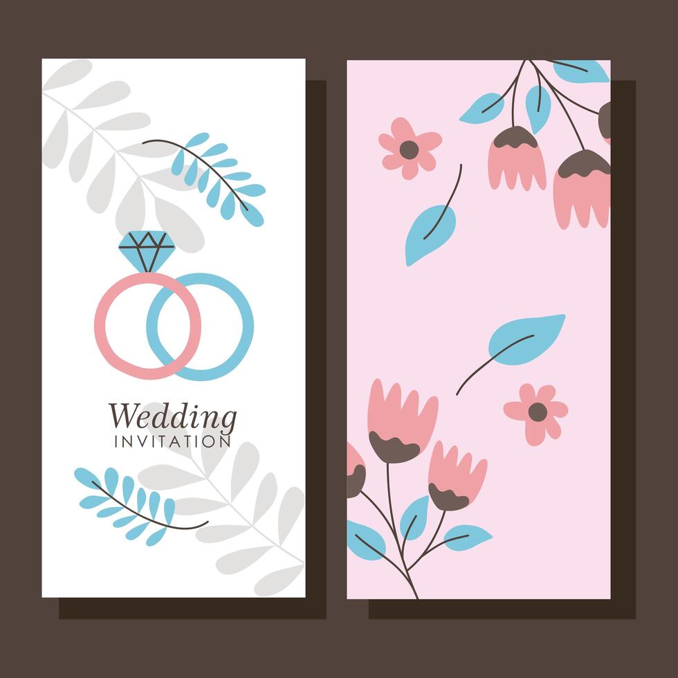 Wedding banners with rings and flowers vector
