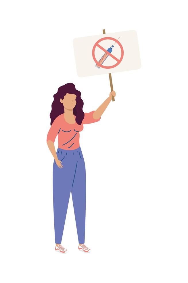 Mujer protestando por la vacilación de la vacuna vector