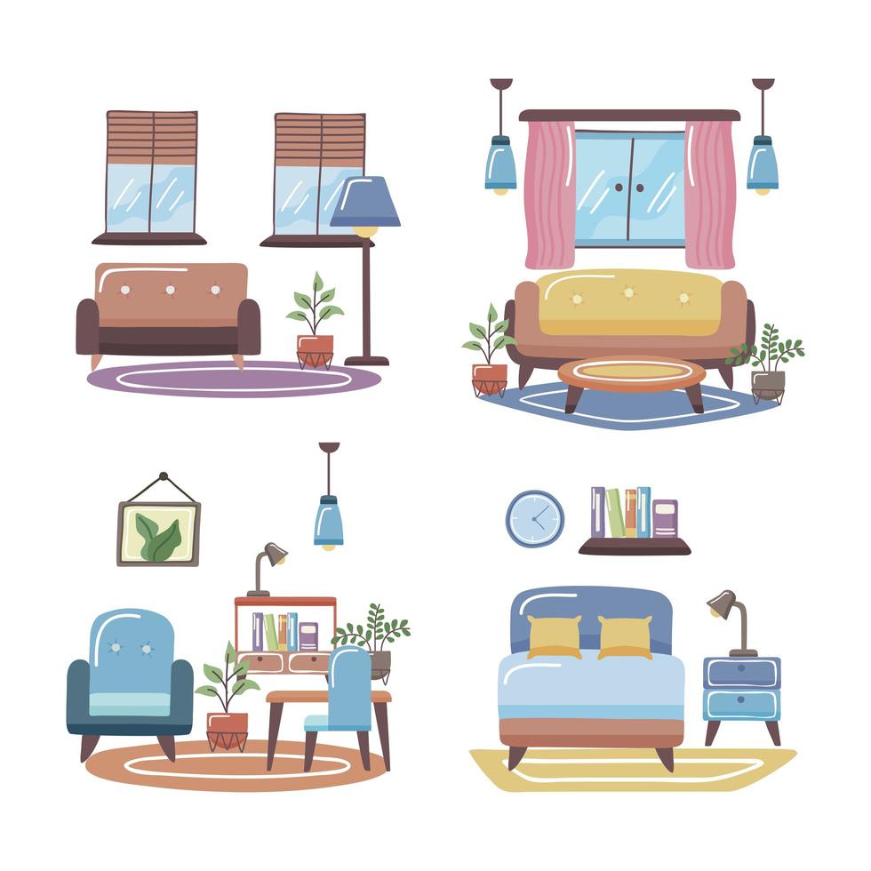 Home spaces icon collection vector