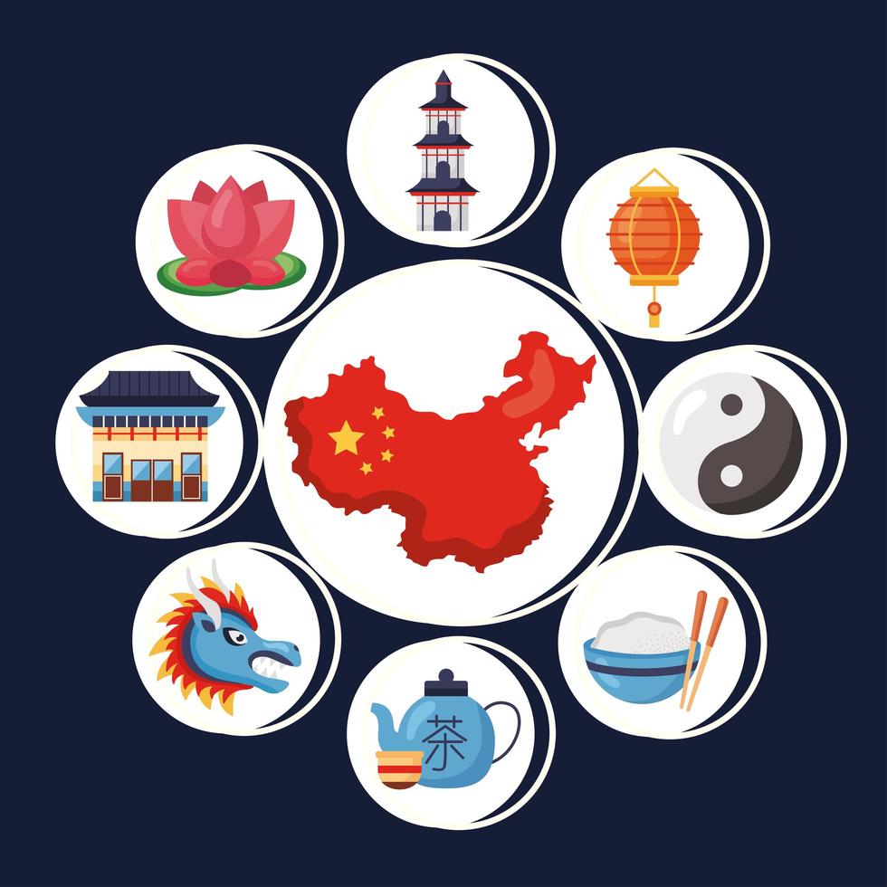 nine china republic icons vector