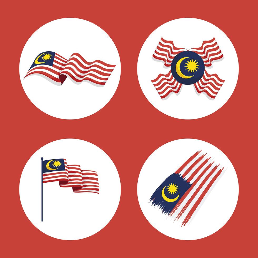 four merdeka celebration icons vector