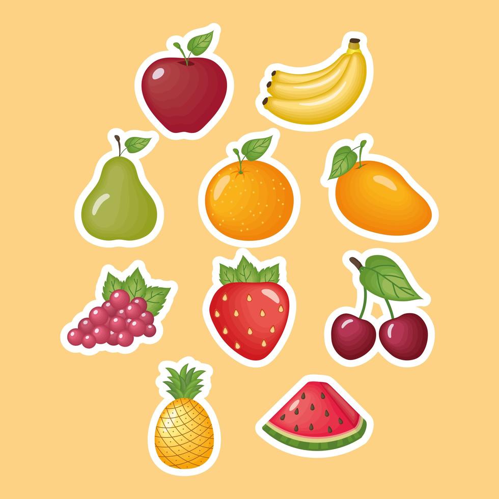 colección de pegatinas de frutas vector