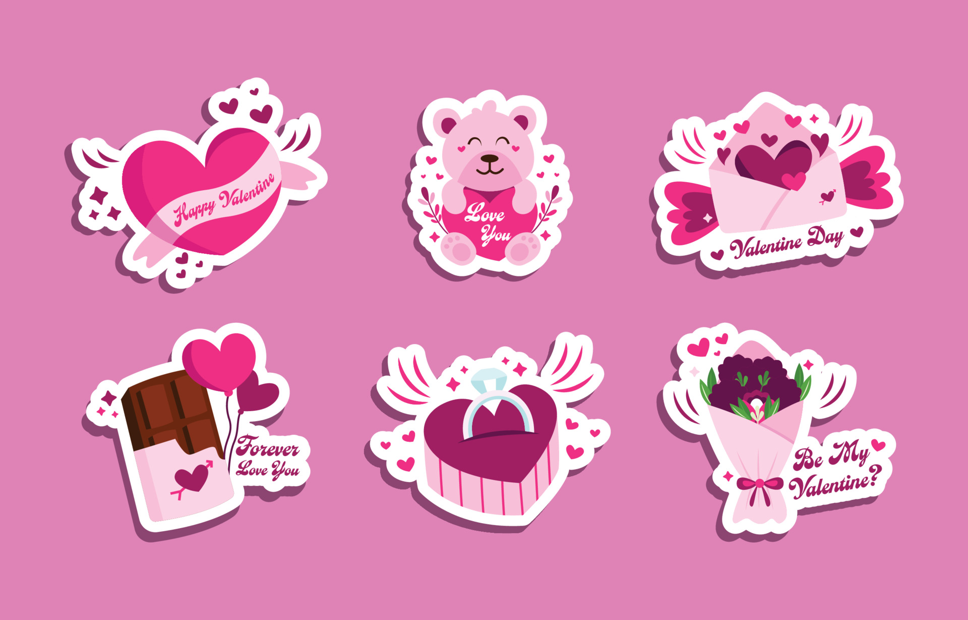 Valentine's Day Sticker Set Vector Art & Graphics