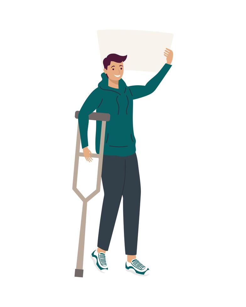 man using crutch vector