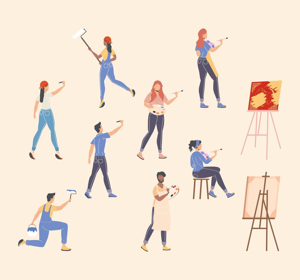 eight persons painting vector