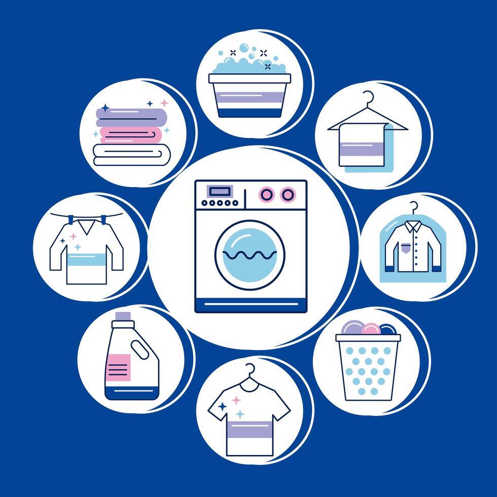 laundry service icons around vector