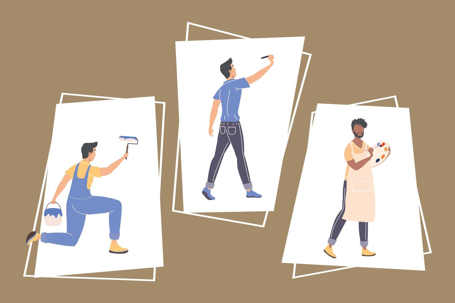 three painters painting vector