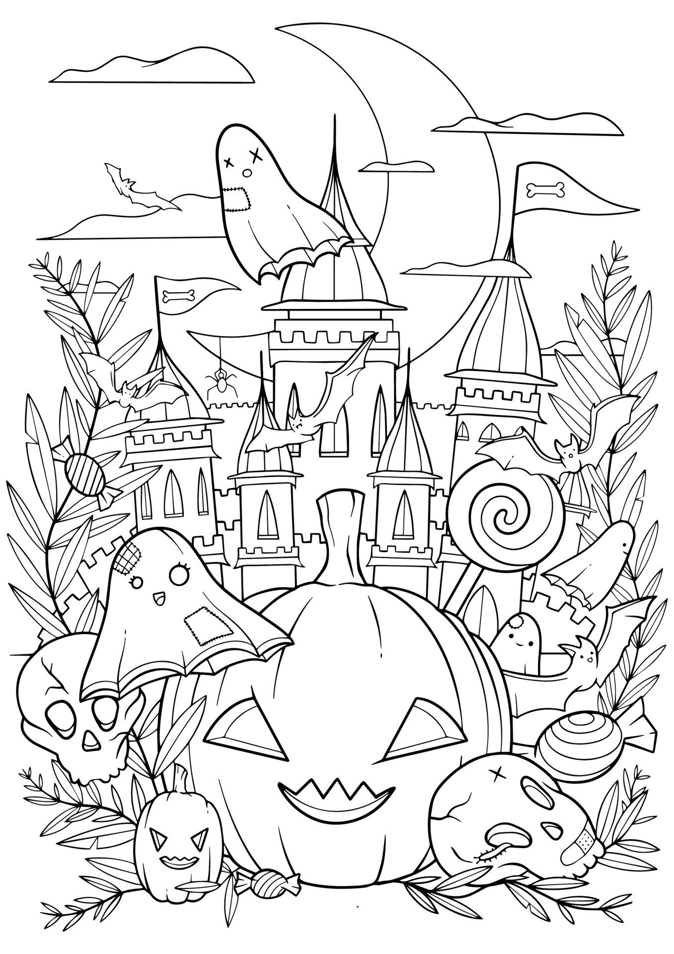 halloween themed coloring pages for kids 3754654 vector art at vecteezy