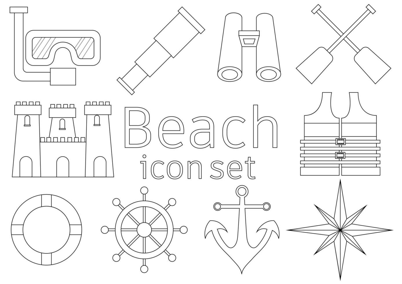 conjunto de iconos de contorno sobre el mar o la playa vector