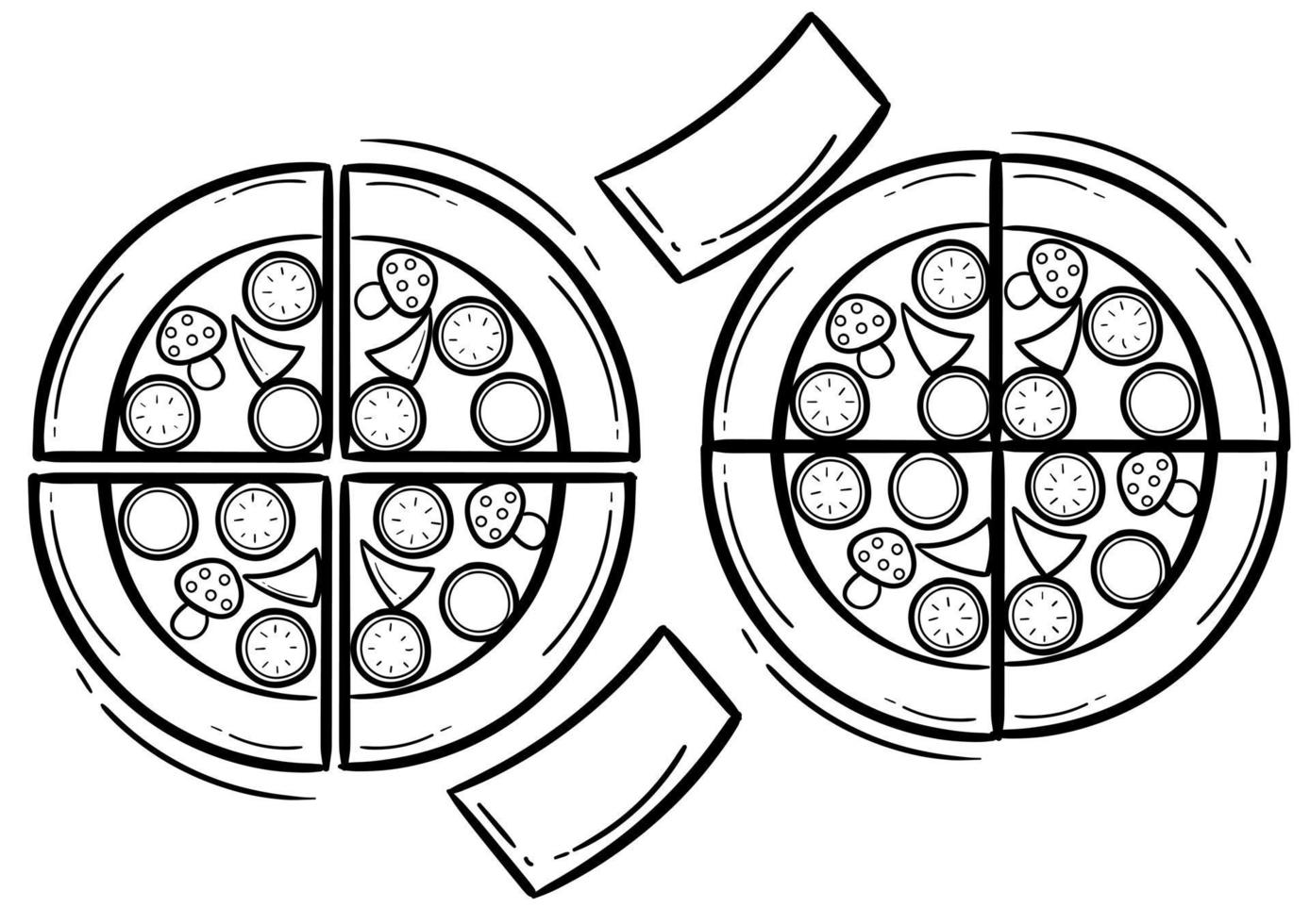 delicious pizza outline illustration vector