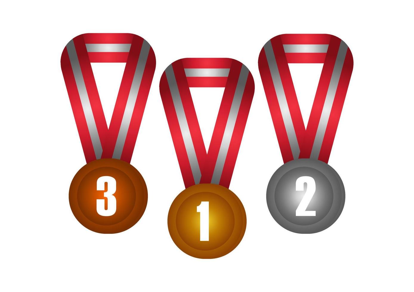 gold, silver and bronze medal illustration with gradient color vector