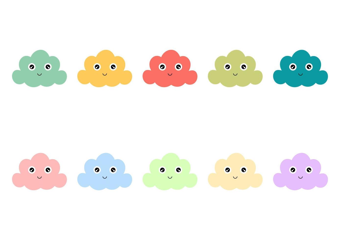 Fondo de nubes de colores con caras lindas y adorables vector