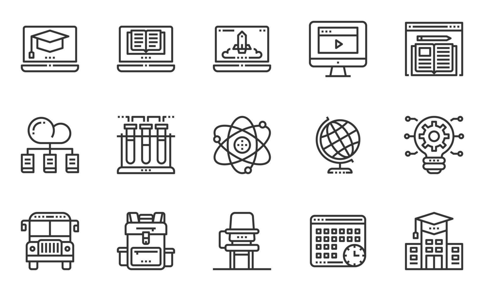 Education Study Online Icons Vector, Laptop, Technology, E-Learning vector