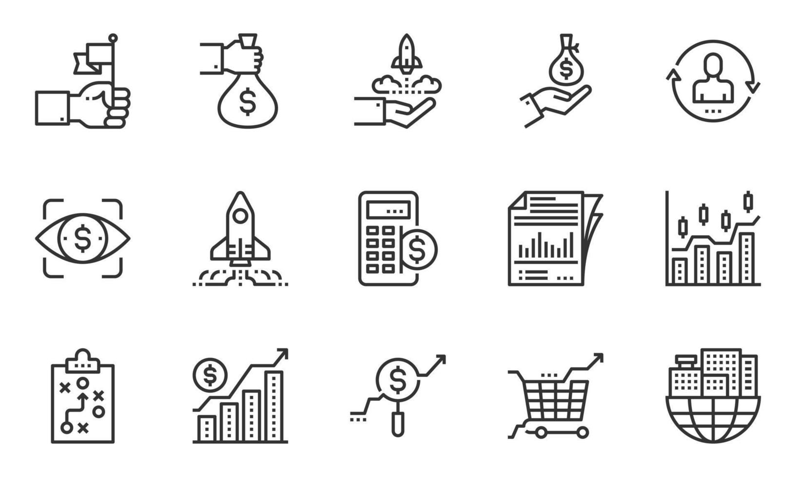 Ilustración de vector de iconos de línea económica empresarial, visión, mercado, economía