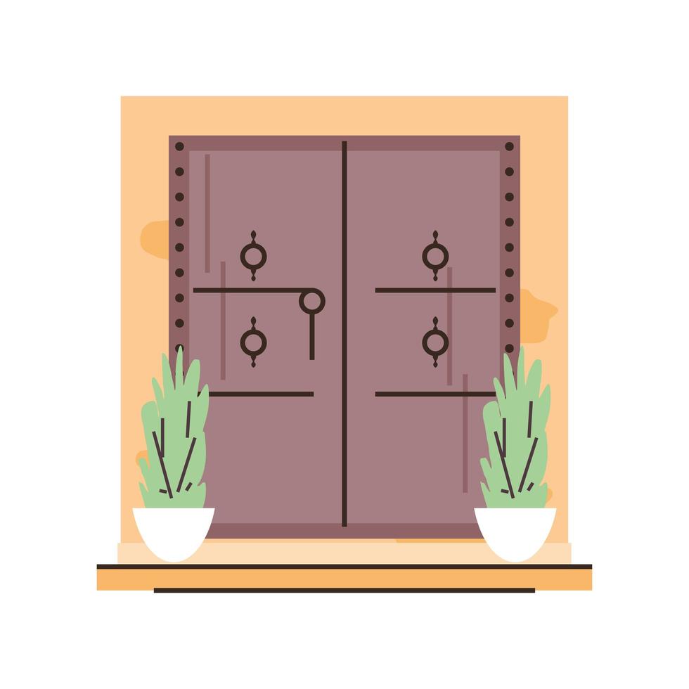 puerta de madera con vista frontal vector